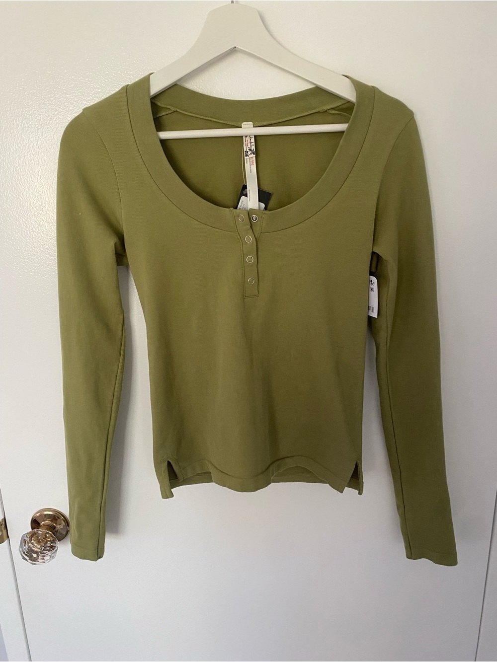 Free People Olive Green Long-Sleeve Scoop Henley